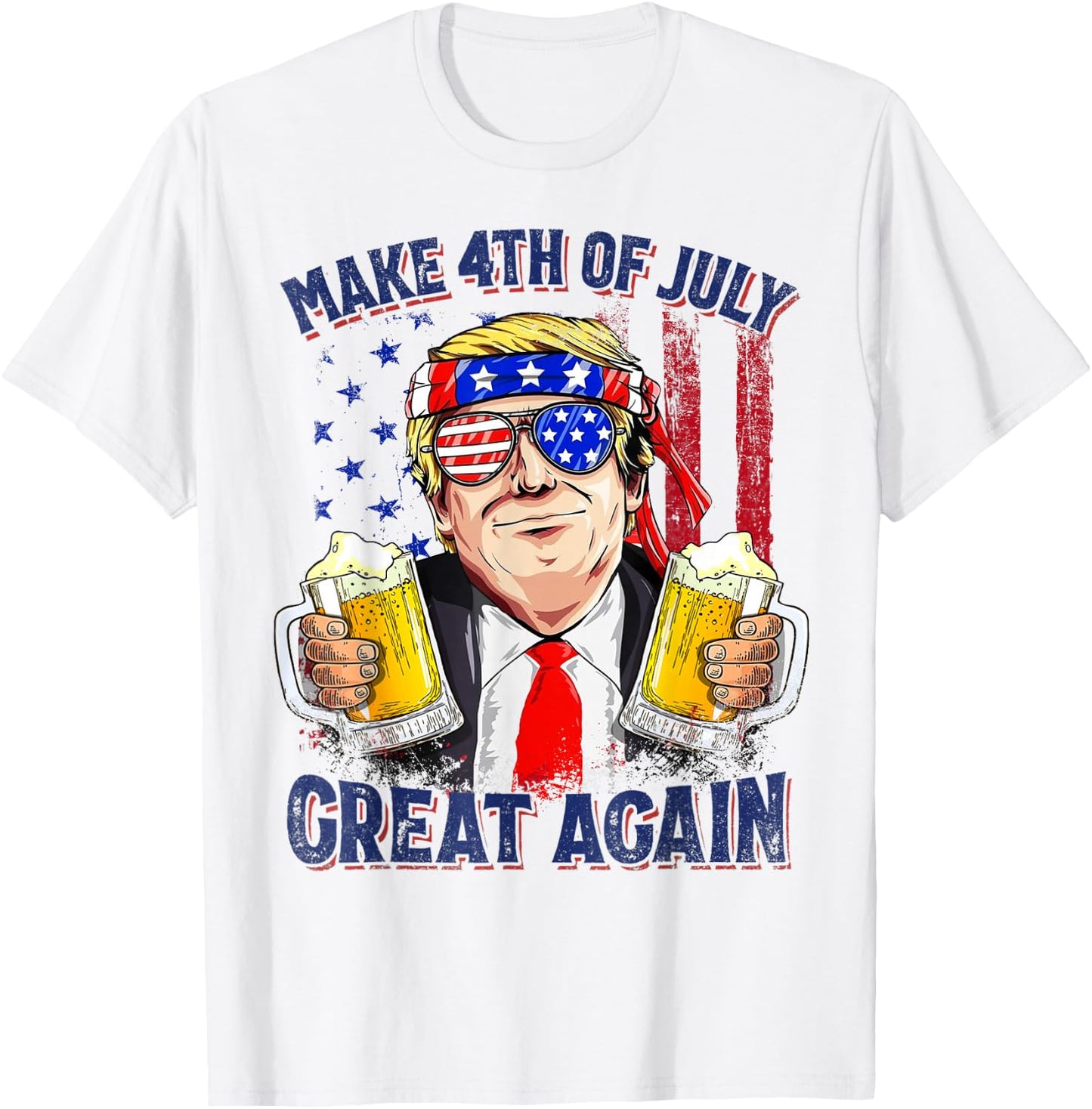 Make 4th of July Great Again Funny Trump Men Drinking Beer T-Shirt - T-Shirt | White