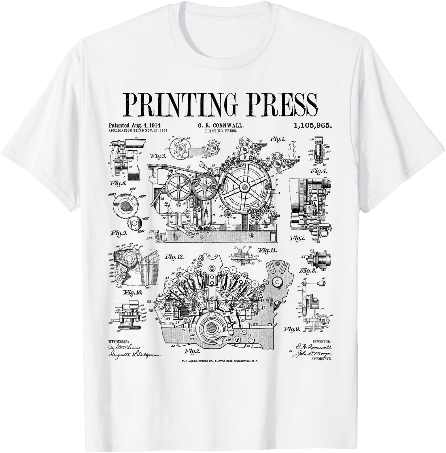 Book Printing Press Newspaper Printer Vintage Patent Print T-Shirt - T-Shirt | White