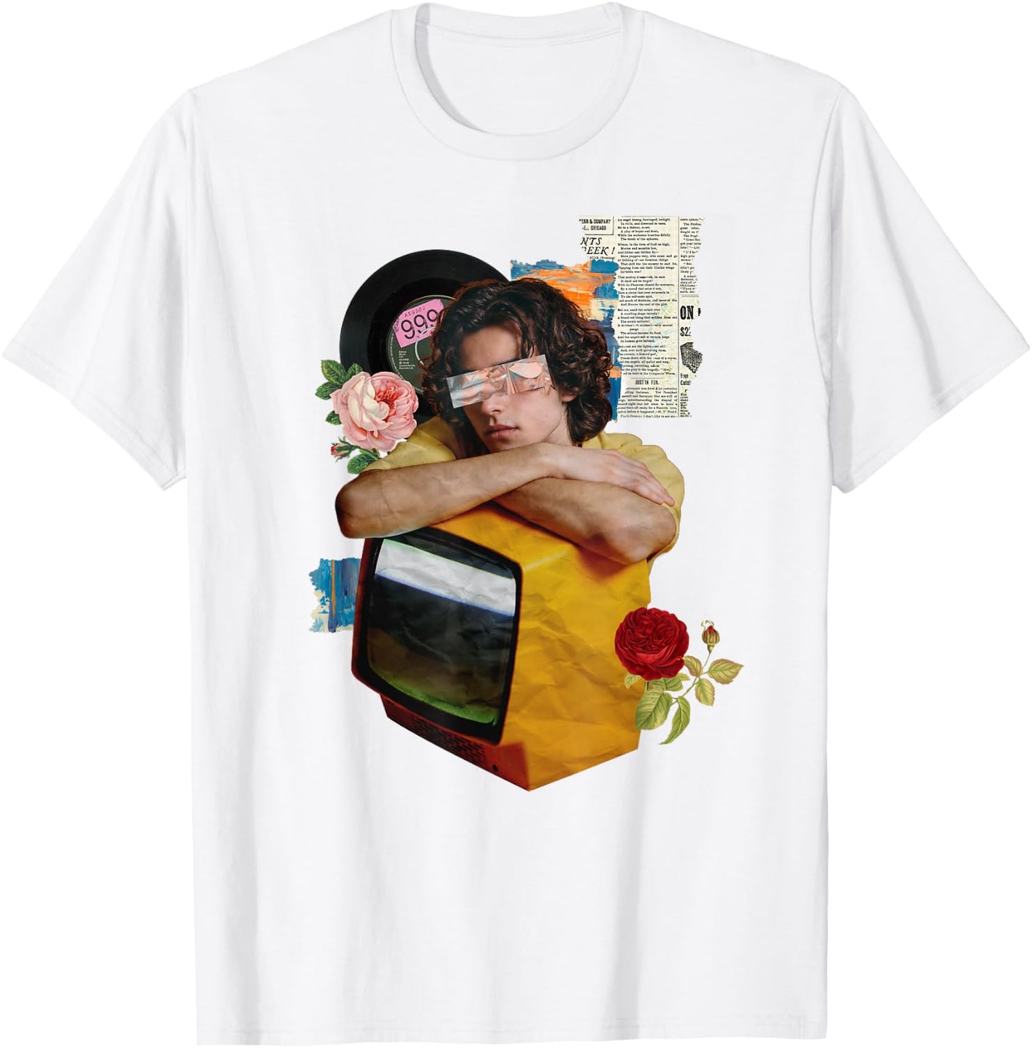 Retro Wrapped Paper TV Girl T-Shirt - T-Shirt | White