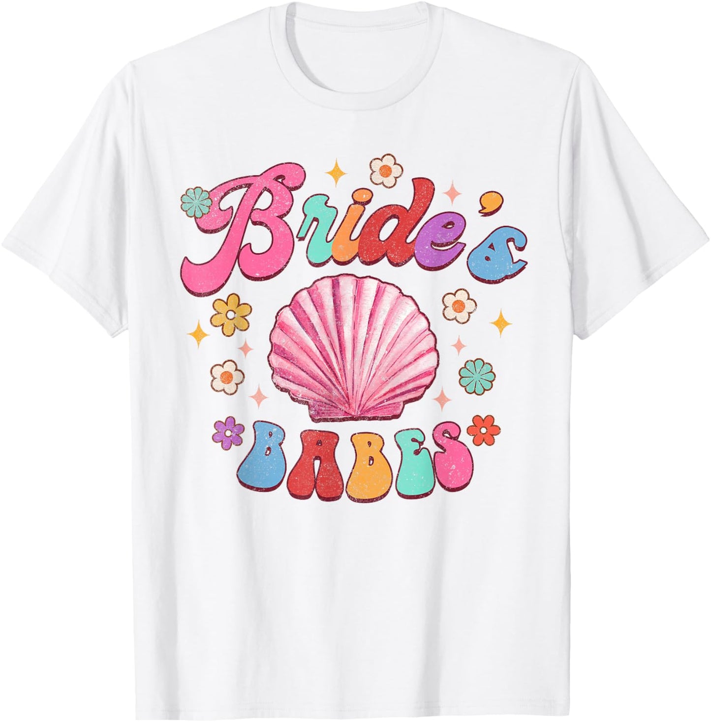 Bride's Babe Bridesmaid Beach Bachelorette Groovy Matching T-Shirt - T-Shirt | White