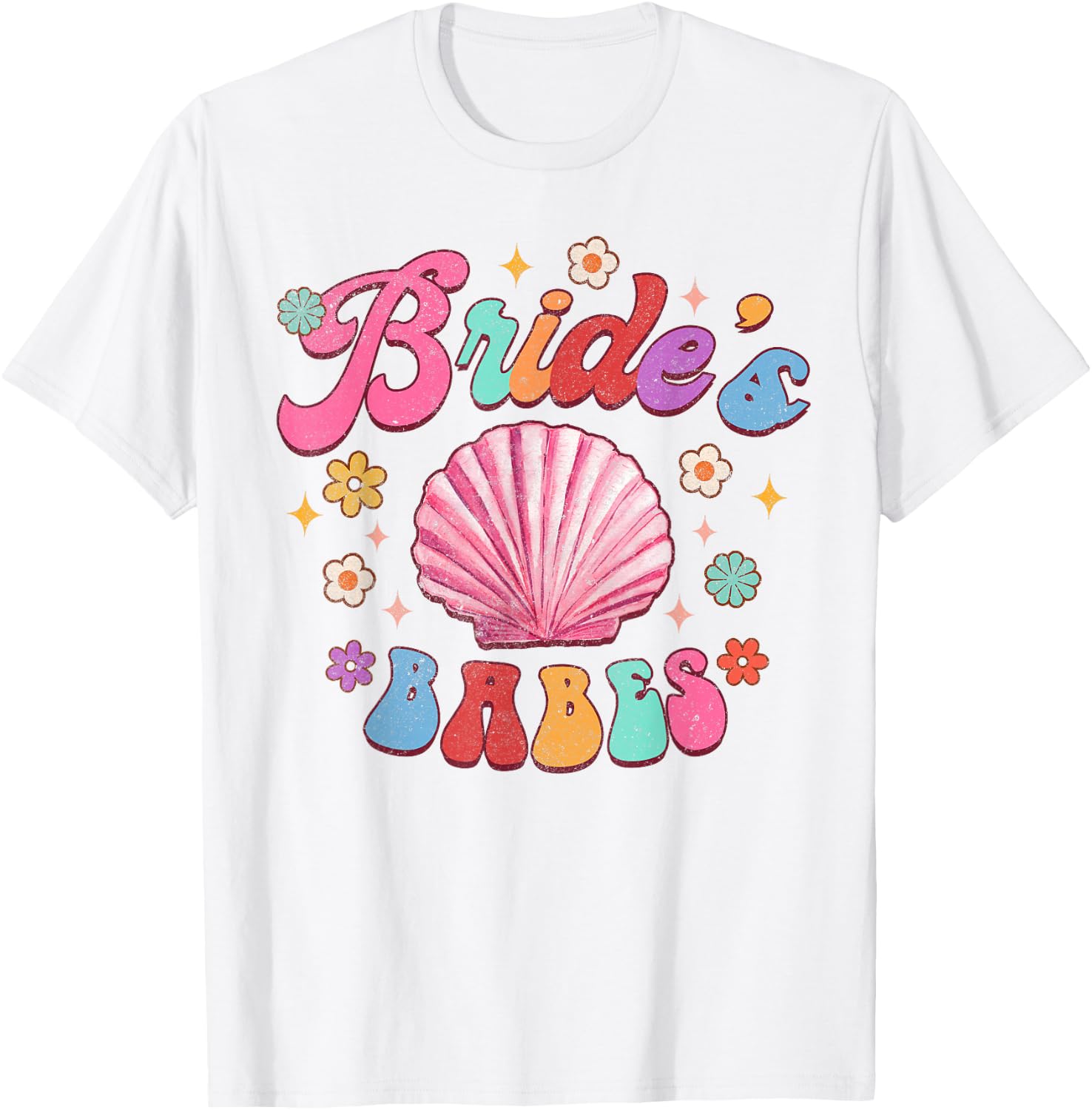 Bride's Babe Bridesmaid Beach Bachelorette Groovy Matching T-Shirt - T-Shirt | White