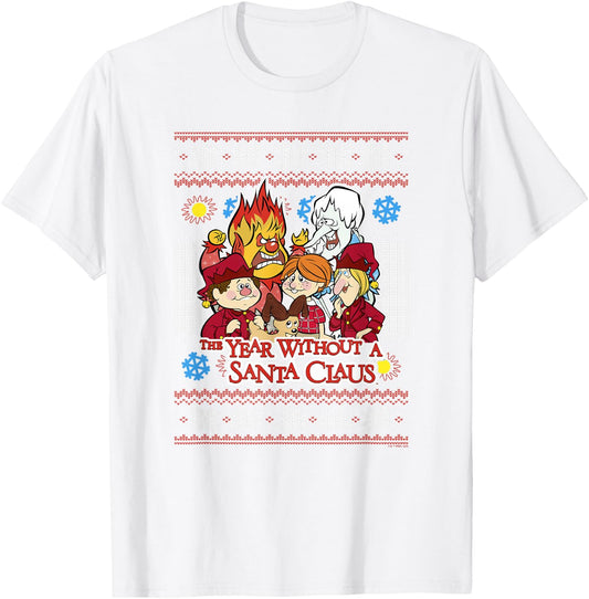 The Year Without A Santa Claus Group Shot Sweater Pattern T-Shirt - T-Shirt | White