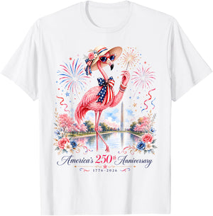 Patriotic Pink Flamingo Reflecting Pool 250 Years T-Shirt - T-Shirt | White