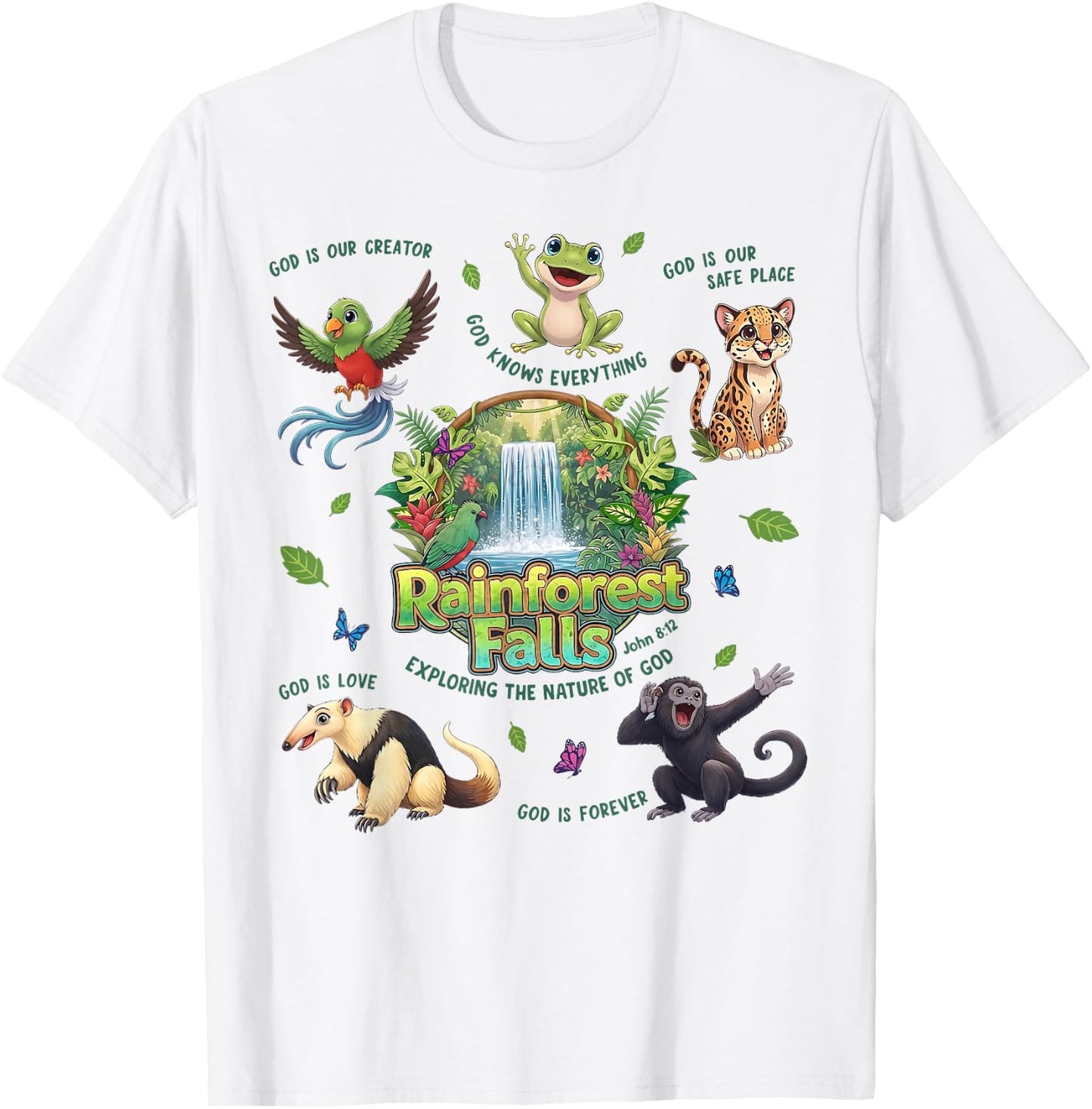 Rainforest Falls Exploring The Nature of God Tropical Jungle T-Shirt - T-Shirt | White