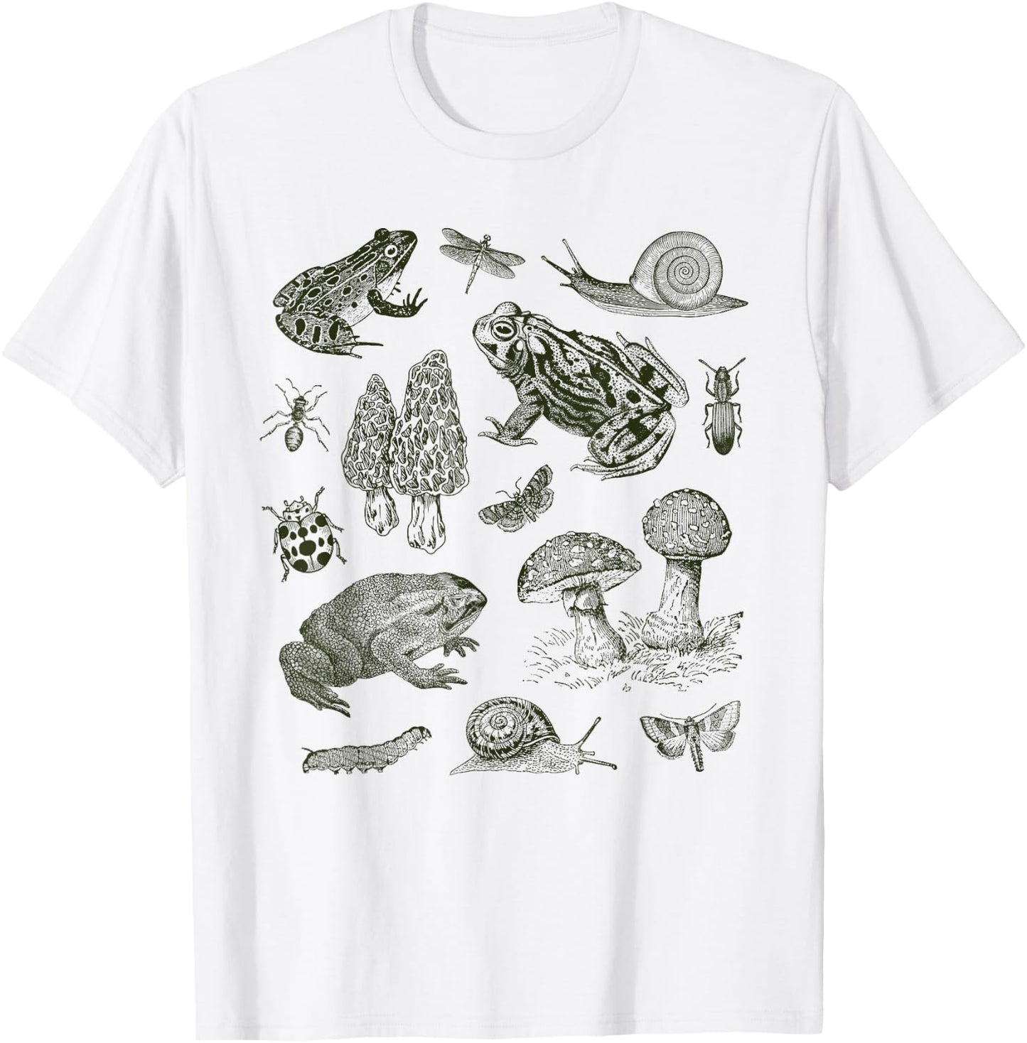 Frog Mushroom 90s Vintage Dark Academia Aesthetic Biology T-Shirt - T-Shirt | White