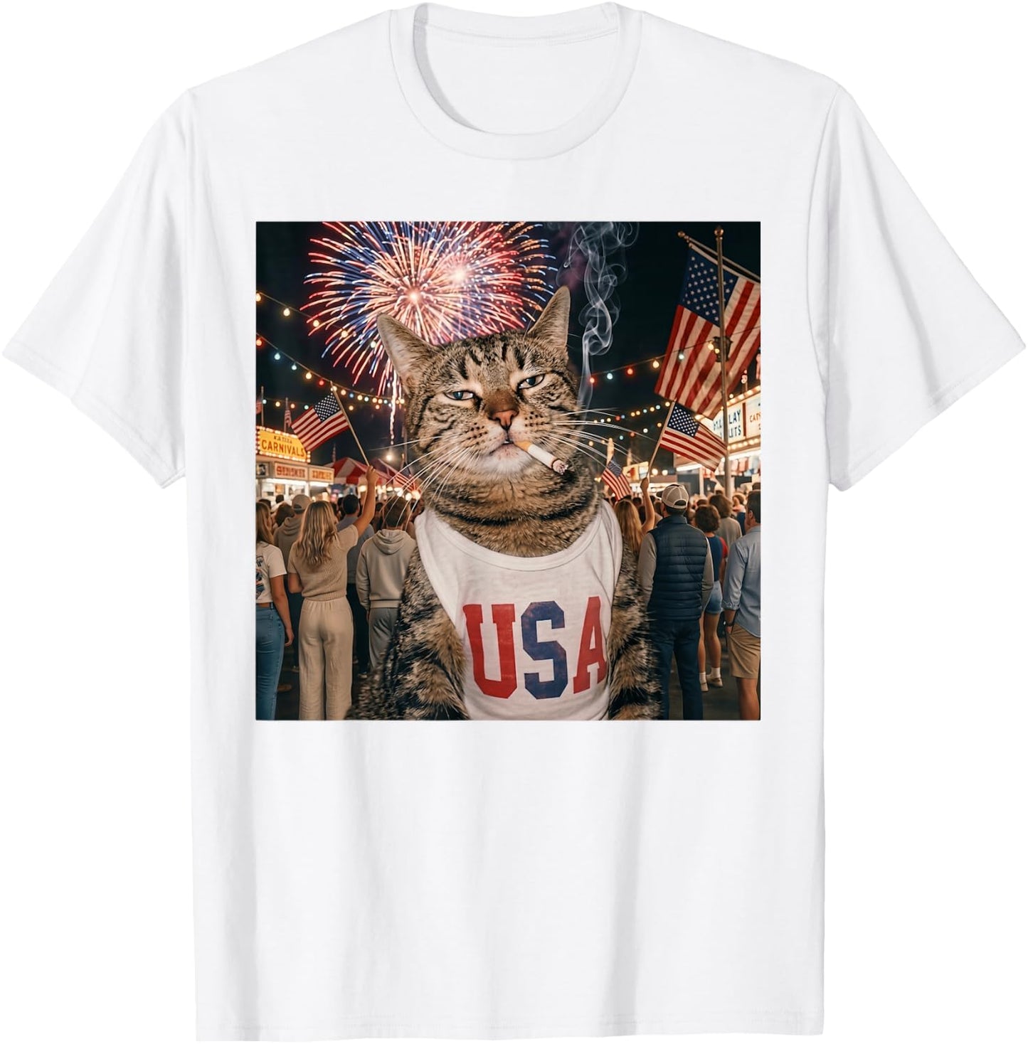 July 4th Patriotic Cat Smoking Cigarette Meme 250 Years T-Shirt - T-Shirt | White