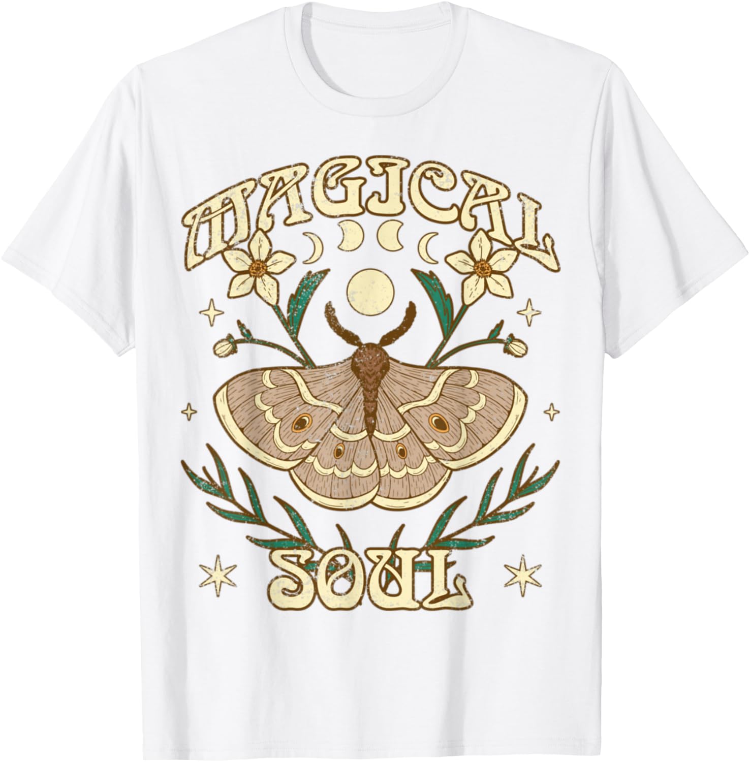 Bohemian Boho Lunar Moth Moon Phases Vintage - Magical Soul T-Shirt - T-Shirt | White