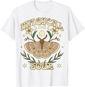 Bohemian Boho Lunar Moth Moon Phases Vintage - Magical Soul T-Shirt - T-Shirt | White