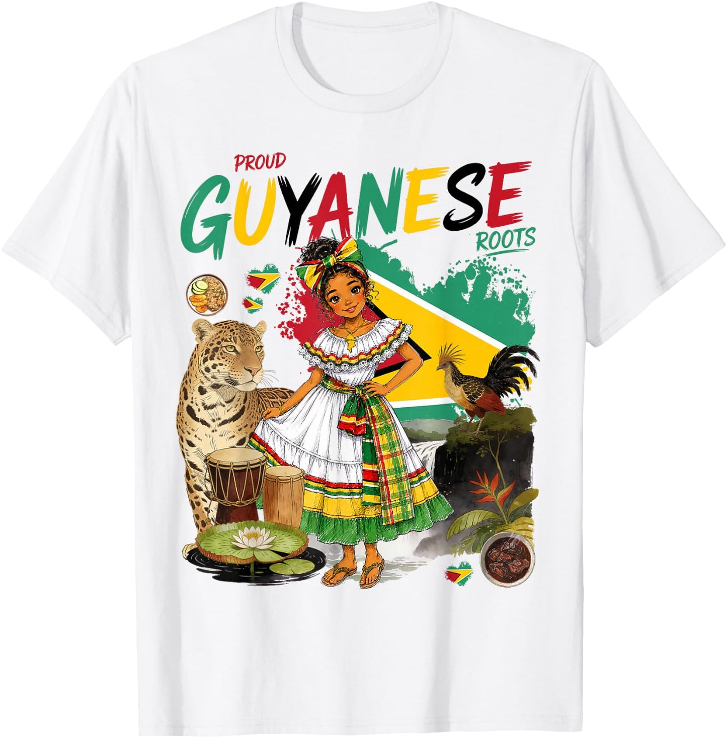 Guyanese Heritage Girls Outfit Idea & Guyana Flag Themed T-Shirt - T-Shirt | White