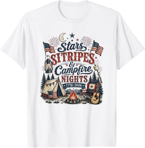 Stars Stripes and Campfires Funny Patriotic Camping Day T-Shirt - T-Shirt | White