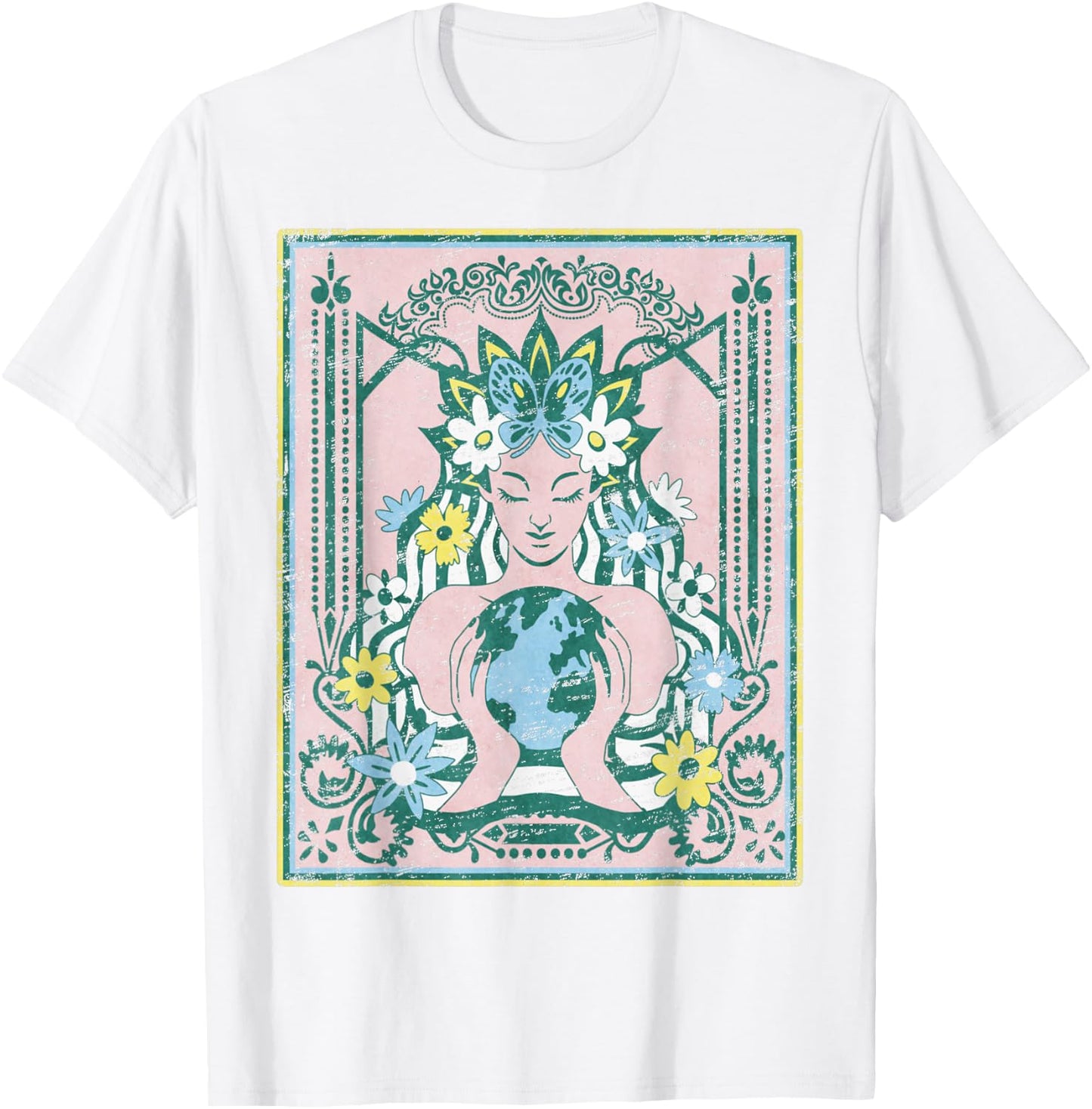 Mother Planet Earth Day Nature Vintage Art Nouveau Hippie T-Shirt - T-Shirt | White
