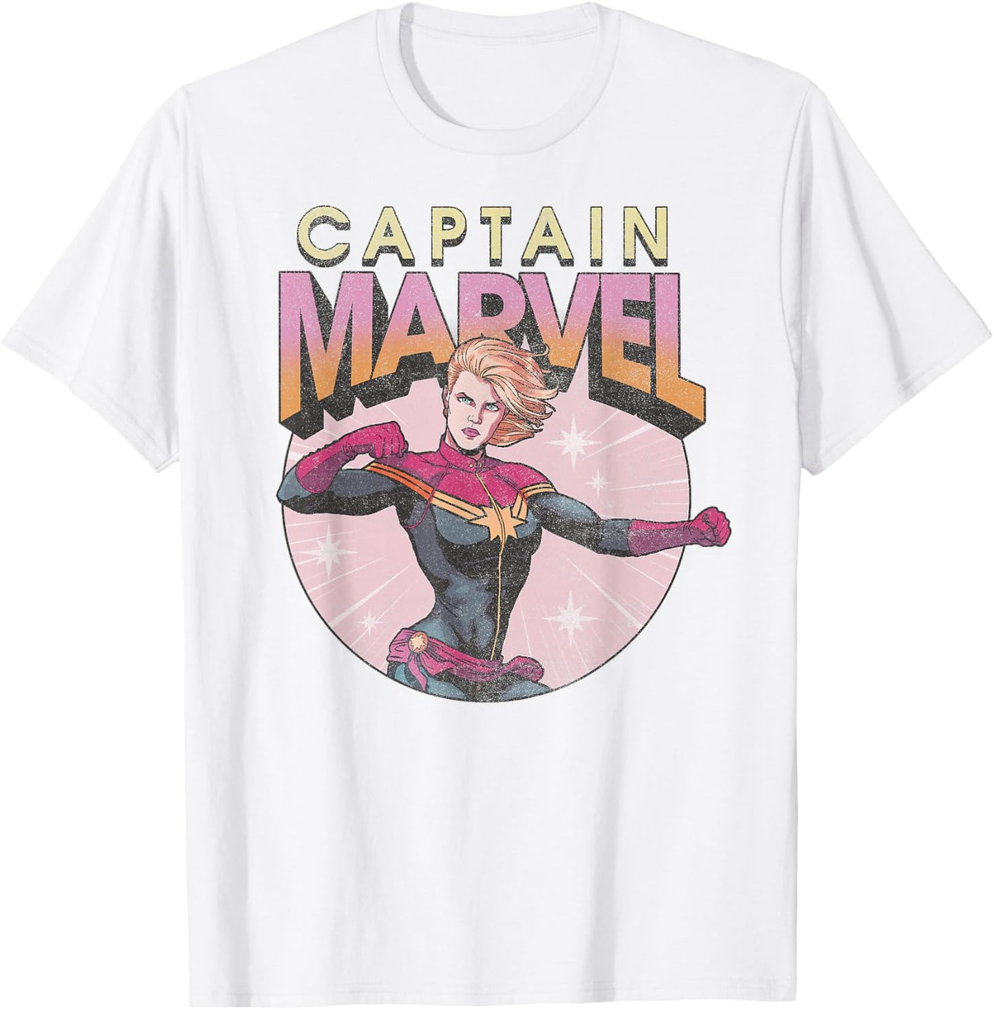 Marvel Comics Captain Marvel Distressed Vintage Circle Logo T-Shirt - T-Shirt | White
