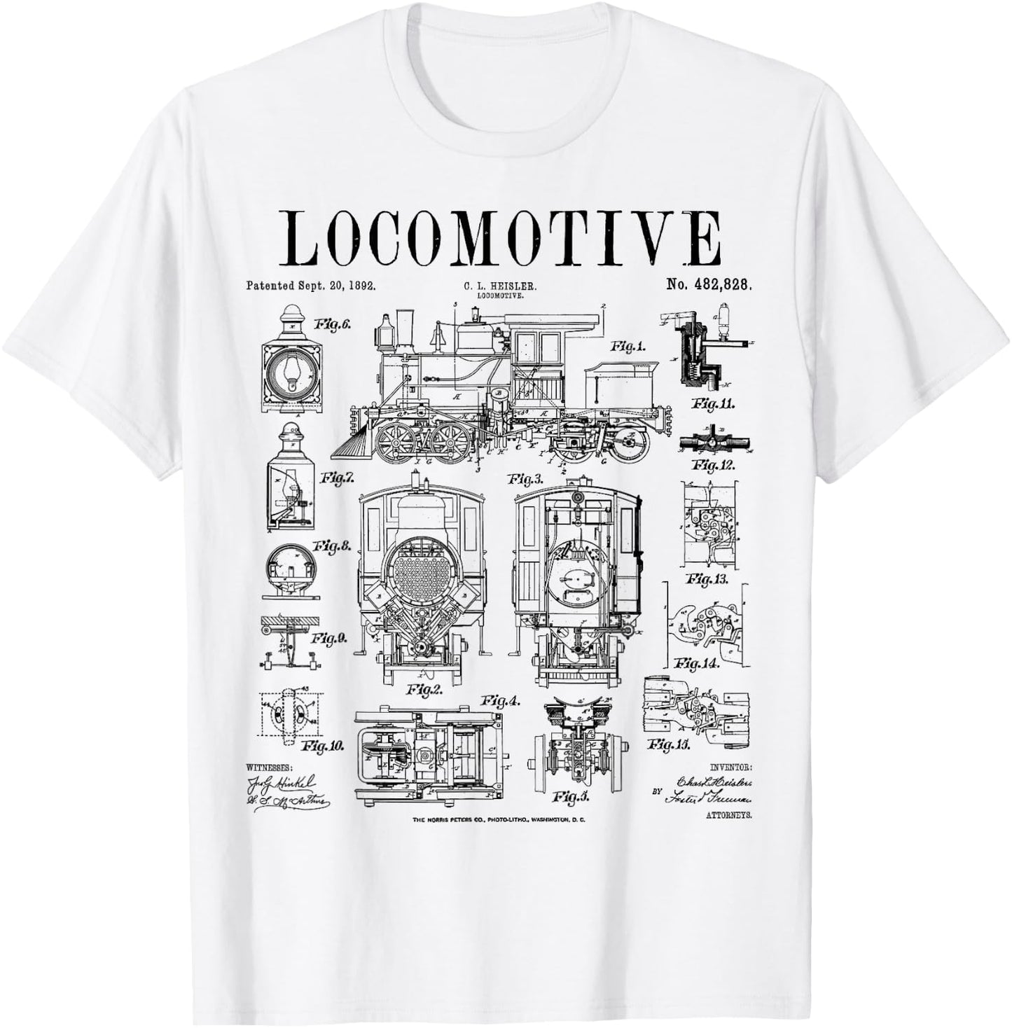 Railroad Railway Steam Locomotive Train Vintage Patent Print T-Shirt - T-Shirt | White