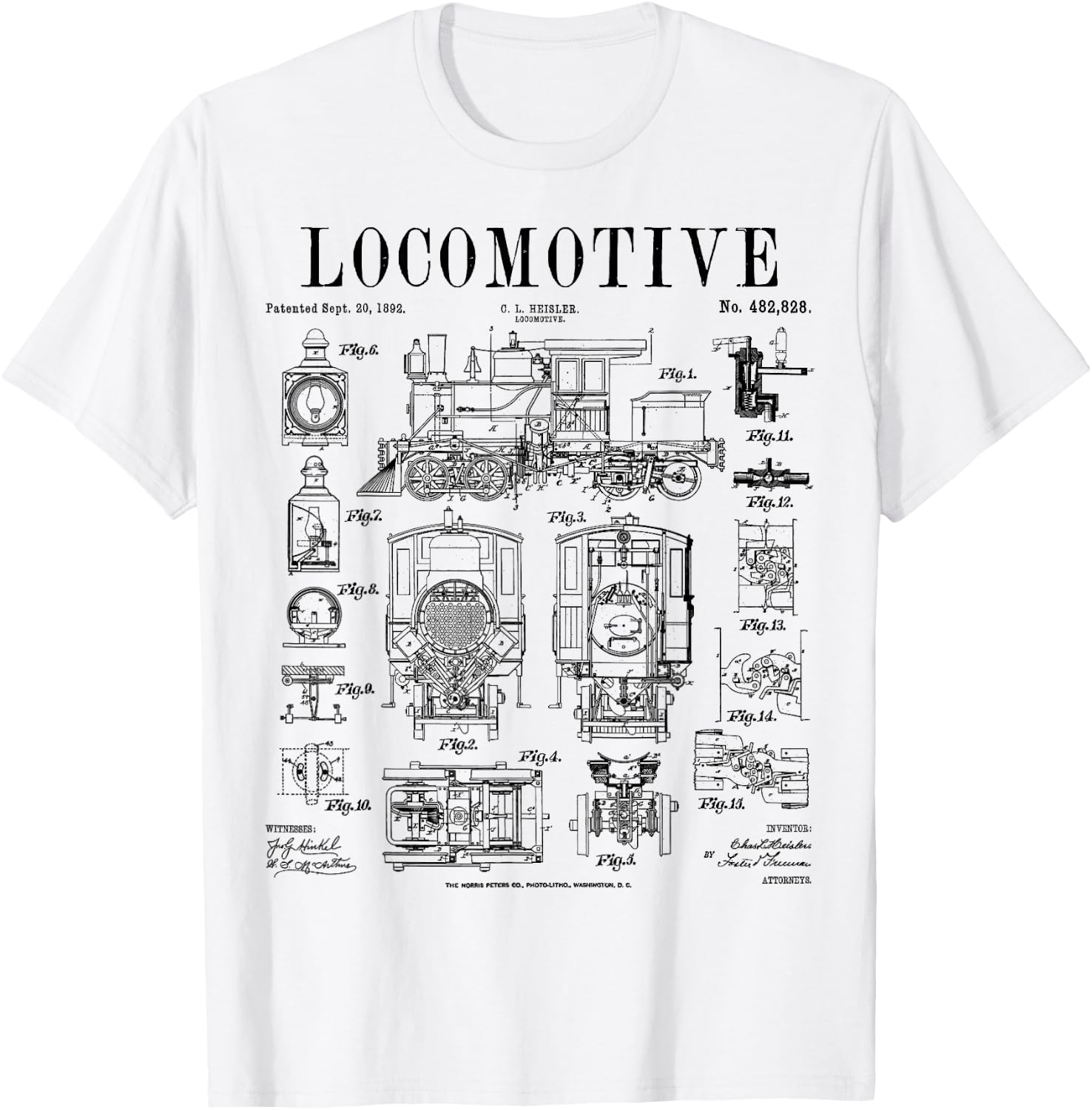 Railroad Railway Steam Locomotive Train Vintage Patent Print T-Shirt - T-Shirt | White