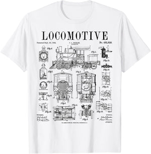 Railroad Railway Steam Locomotive Train Vintage Patent Print T-Shirt - T-Shirt | White