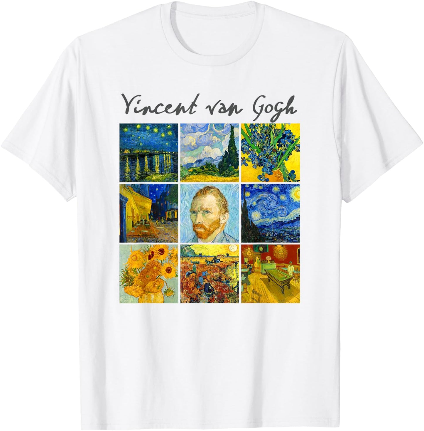 Famous Van Gogh Paintings Art Starry Night Flowers Portrait T-Shirt - T-Shirt | White