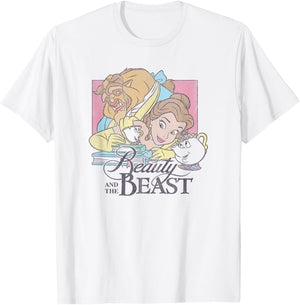 Disney Beauty And The Beast Vintage Group Logo Poster T-Shirt - T-Shirt | White
