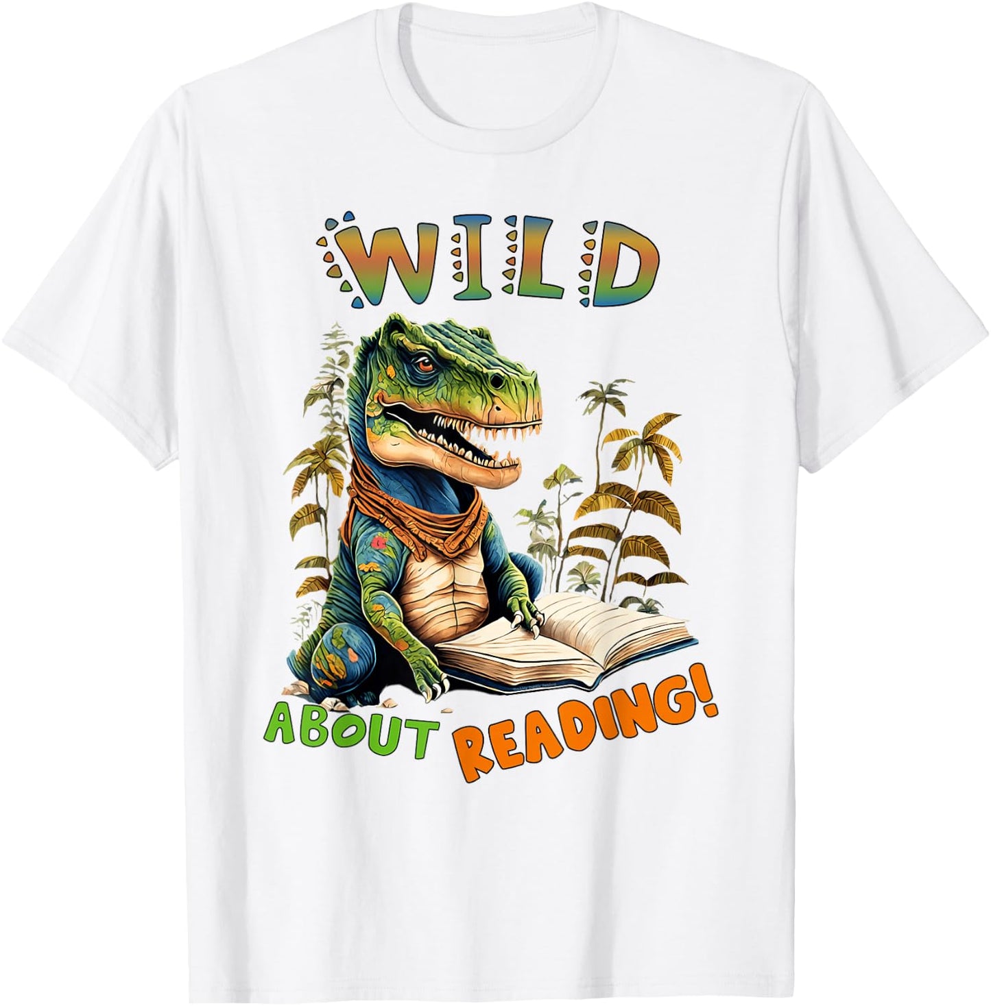 Librarian Teacher Kids Wild About Reading Dinosaur Reading T-Shirt - T-Shirt | White