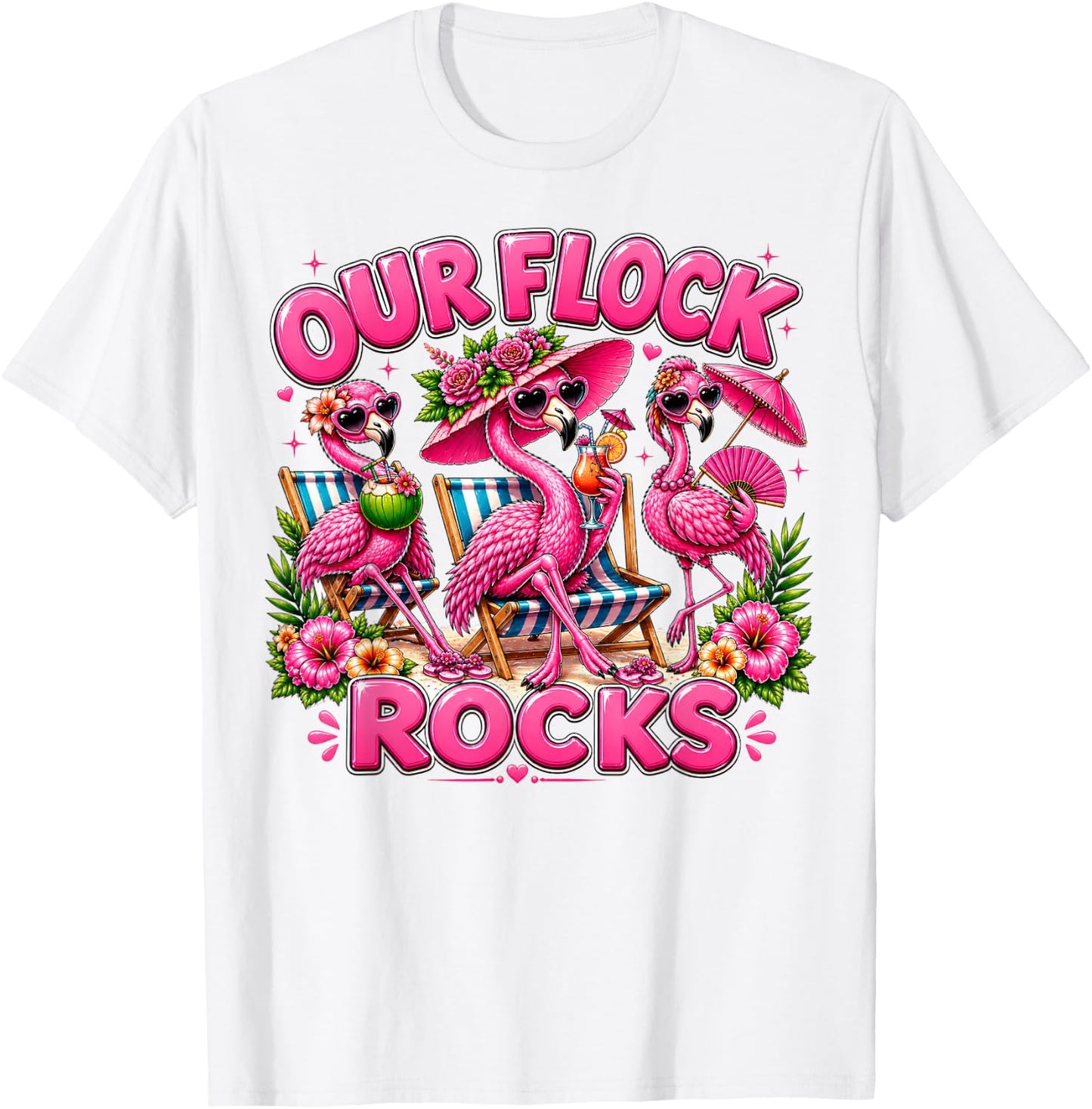 Our Flock Rocks Flamingo Summer Vacation Family Matching T-Shirt - T-Shirt | White