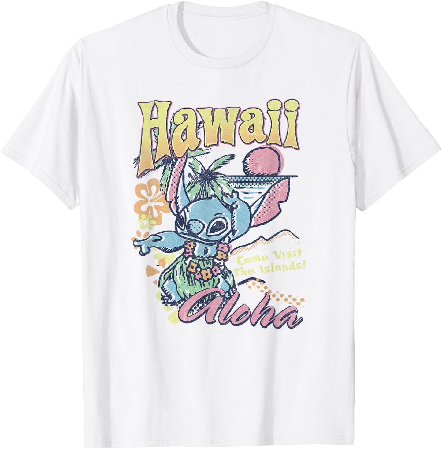 Disney Lilo & Stitch Hawaii Aloha Come Visit The Islands T-Shirt - T-Shirt | White