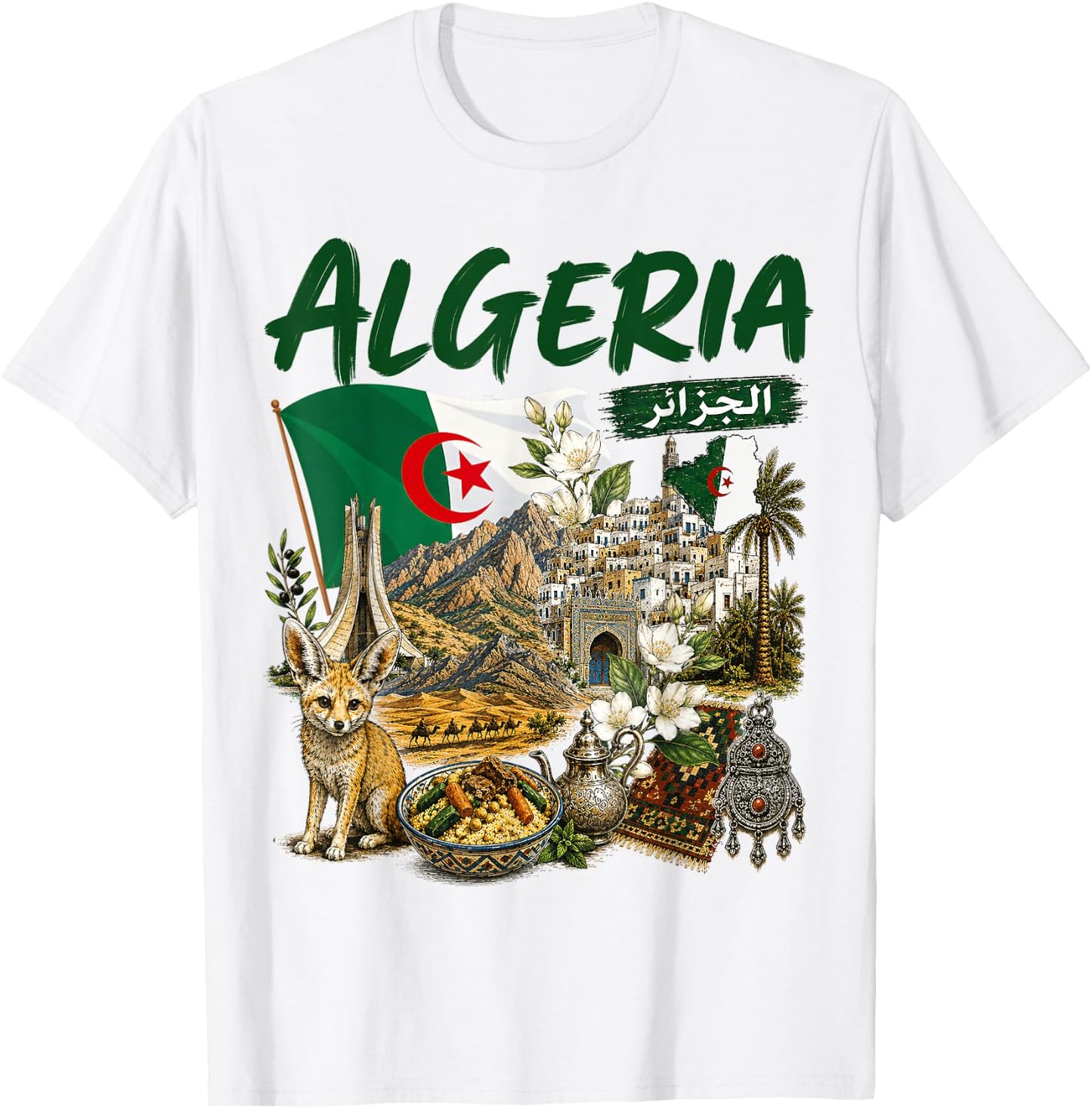 Algerian Flag Heritage Outfit Idea Algeria Themed T-Shirt - T-Shirt | White