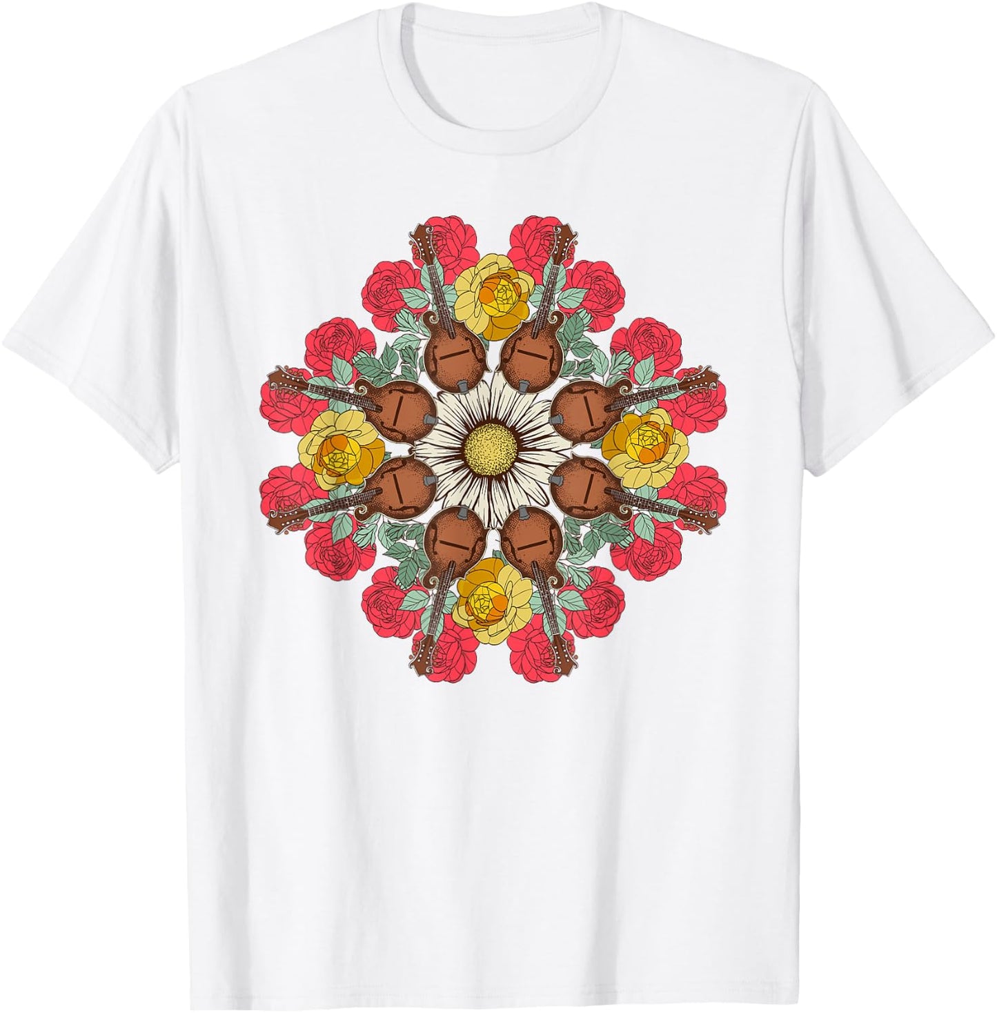 Mandolin Mandala Bluegrass, Mindfulness & Nature Graphic T-Shirt - T-Shirt | White