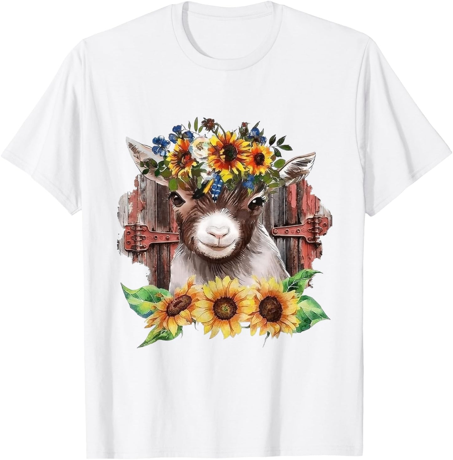 Sunflower Baby Goat Farmlife Cute Farm Animal T-Shirt - T-Shirt | White