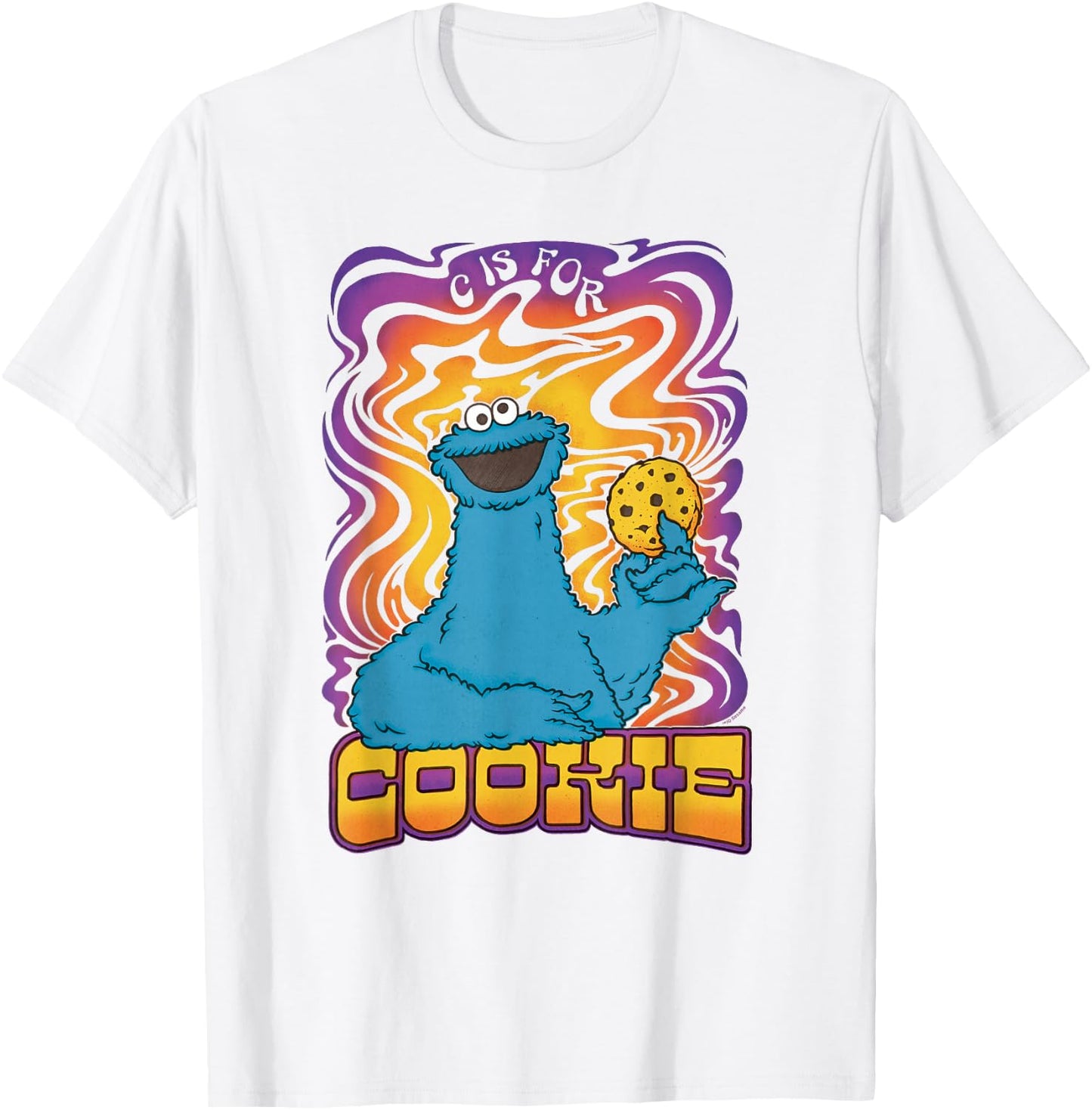 Sesame Street Psychedelic Cookie Monster C Is For Cookie T-Shirt - T-Shirt | White