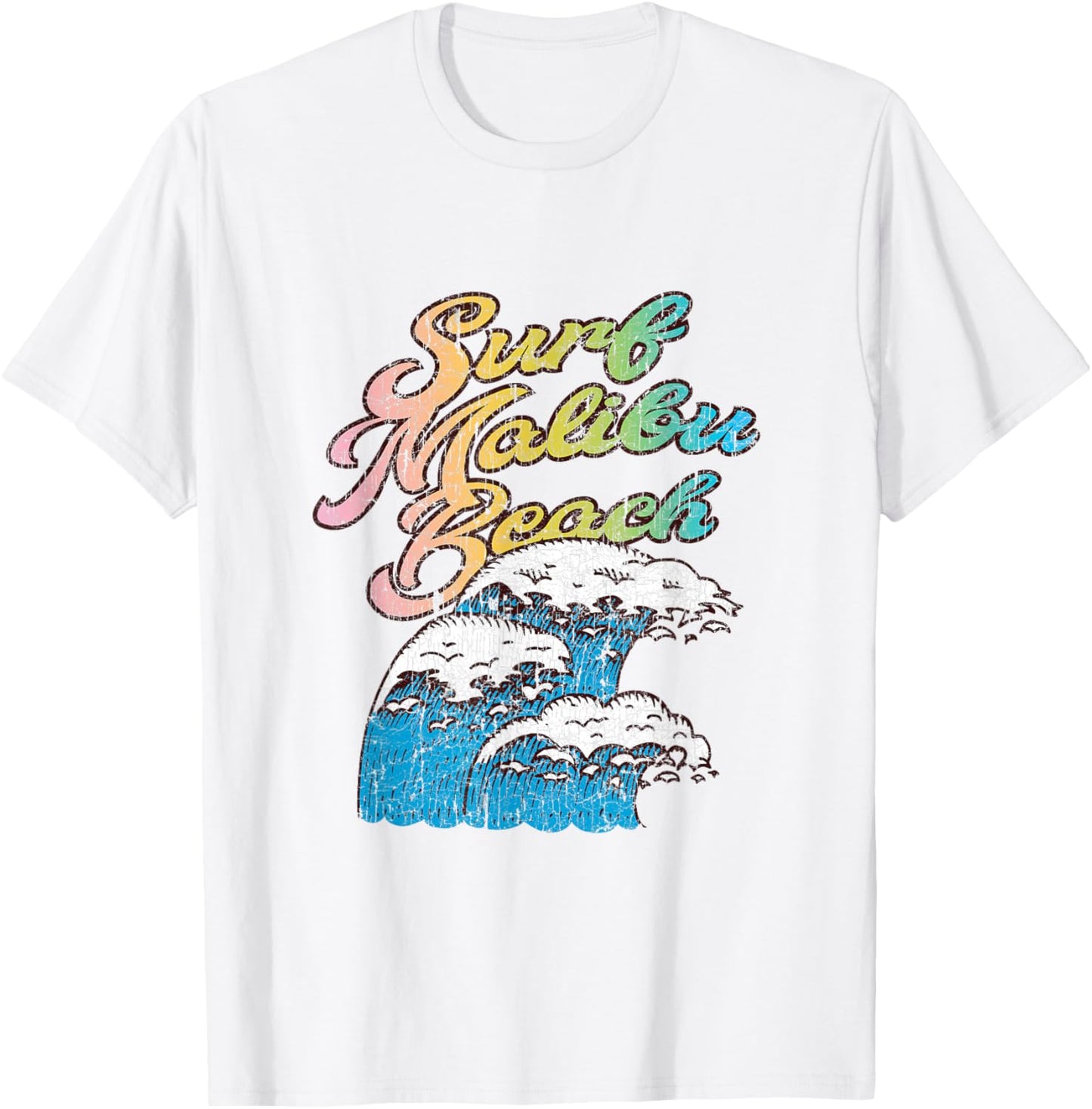 Malibu Beach, California Surf Retro Vintage 60s 70s 80s T-Shirt - T-Shirt | White