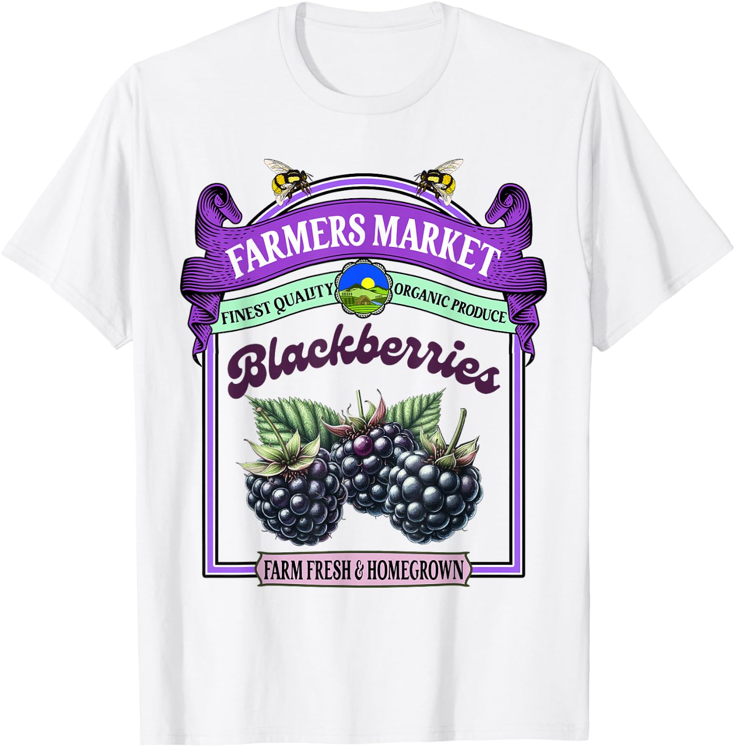 Farmers Market Fresh Gardening Farmers Market Blackberries T-Shirt - T-Shirt | White