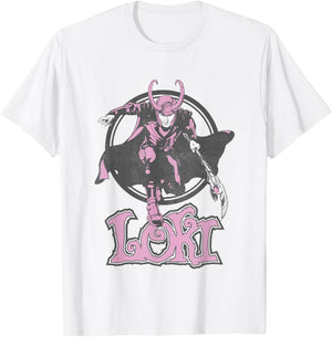 Marvel Loki Retro Pink Hue Stance Portrait T-Shirt - T-Shirt | White