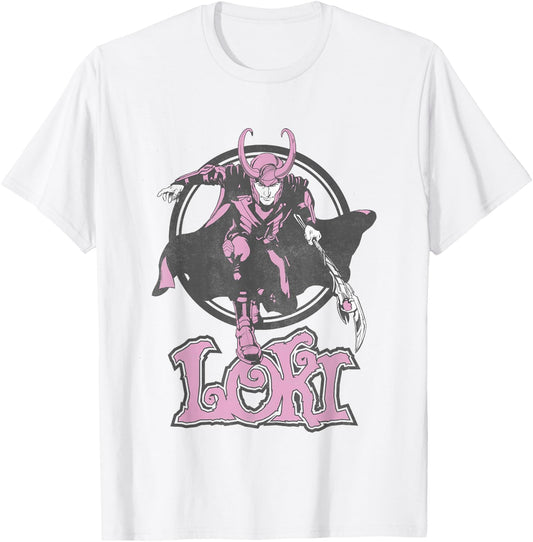 Marvel Loki Retro Pink Hue Stance Portrait T-Shirt - T-Shirt | White