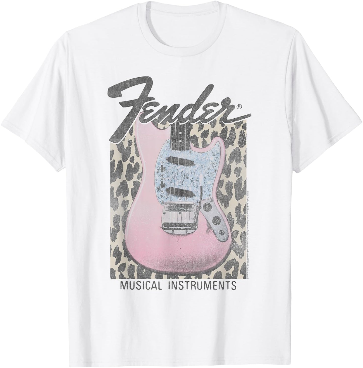 Fender Pink Grunge Leopard Guitar & Logo T-Shirt - T-Shirt | White