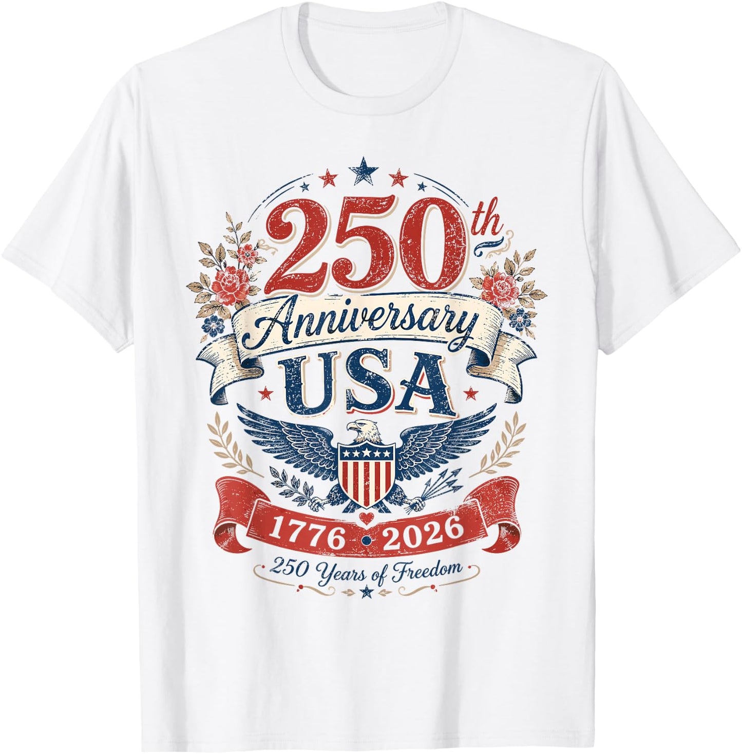 250th Anniversary USA Women Vintage Patriotic 1776 2026 T-Shirt - T-Shirt | White