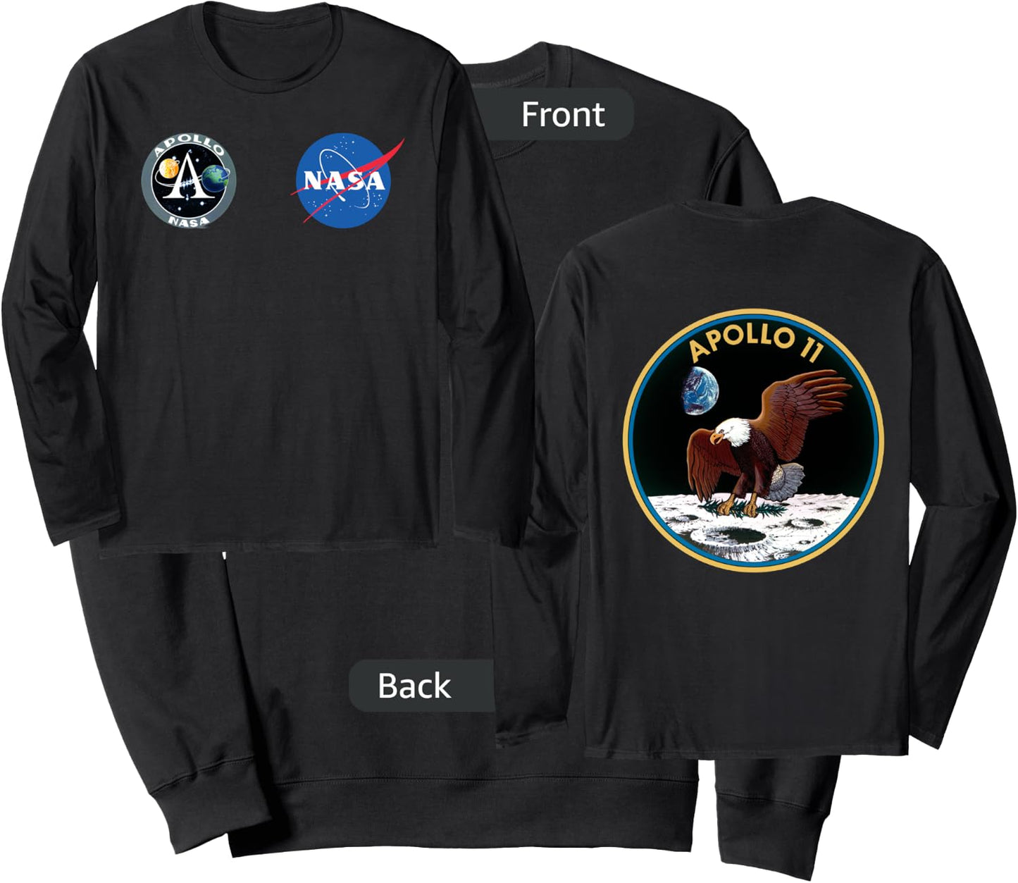 Apollo 11 Front and Back Design NASA Moon Program Sweatshirt - Sweatshirt | Black
