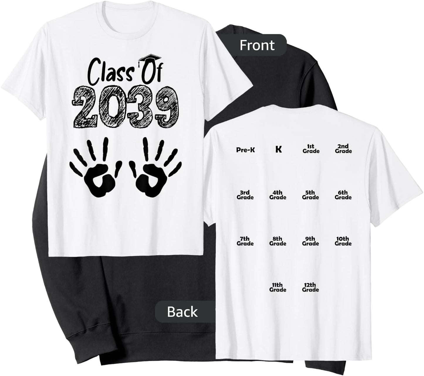 Class of 2039 Grow With Me Shirt Handprint On Back Pre-K Sweatshirt - Sweatshirt | Black