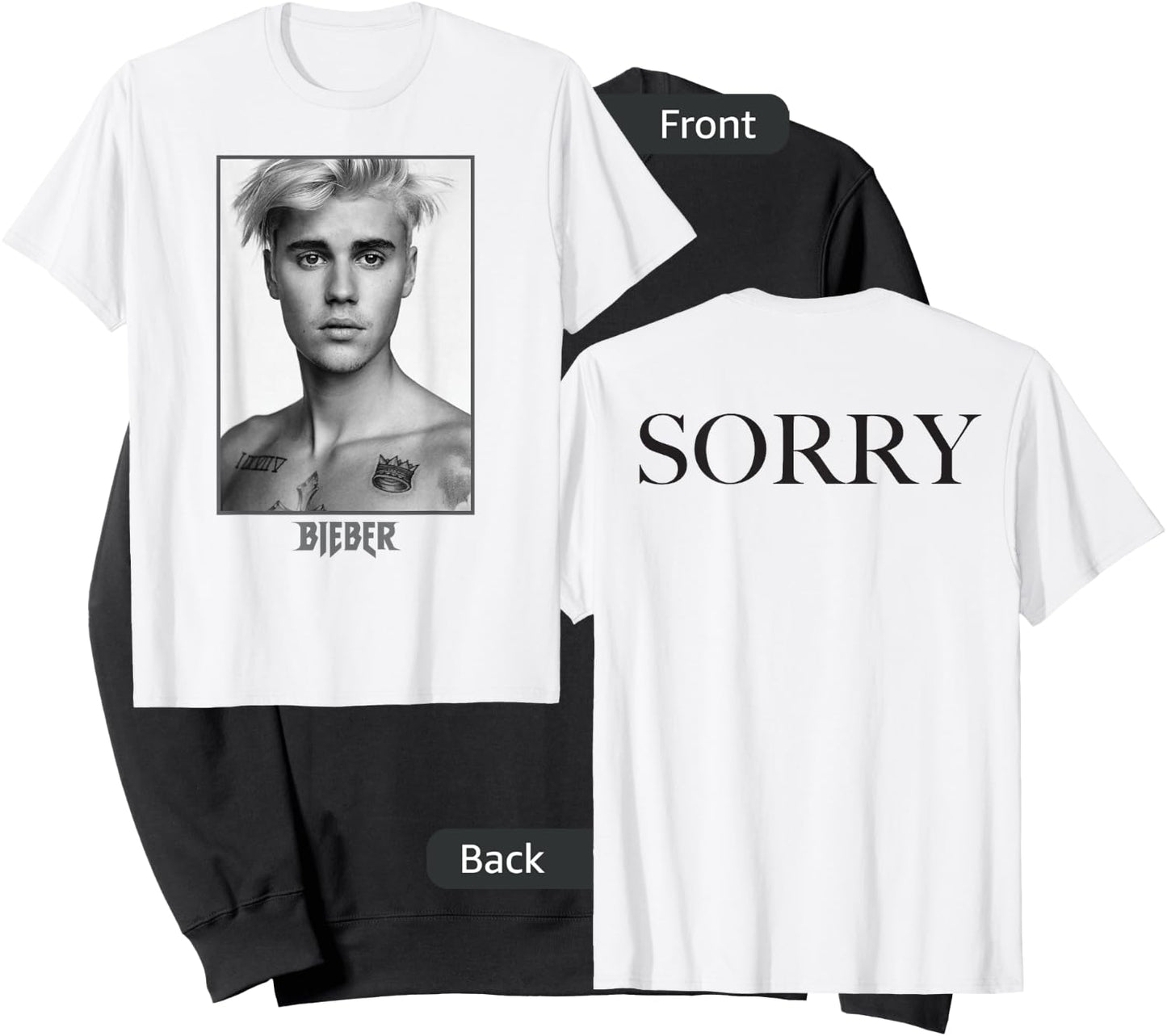 Justin Bieber Official Purpose Tour B&W Sorry Back Sweatshirt - Sweatshirt | Black