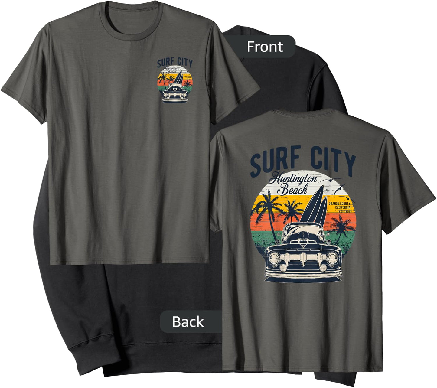 2-Sided Surf City Huntington Beach Retro Sunset '50s Truck Sweatshirt - Sweatshirt | Black