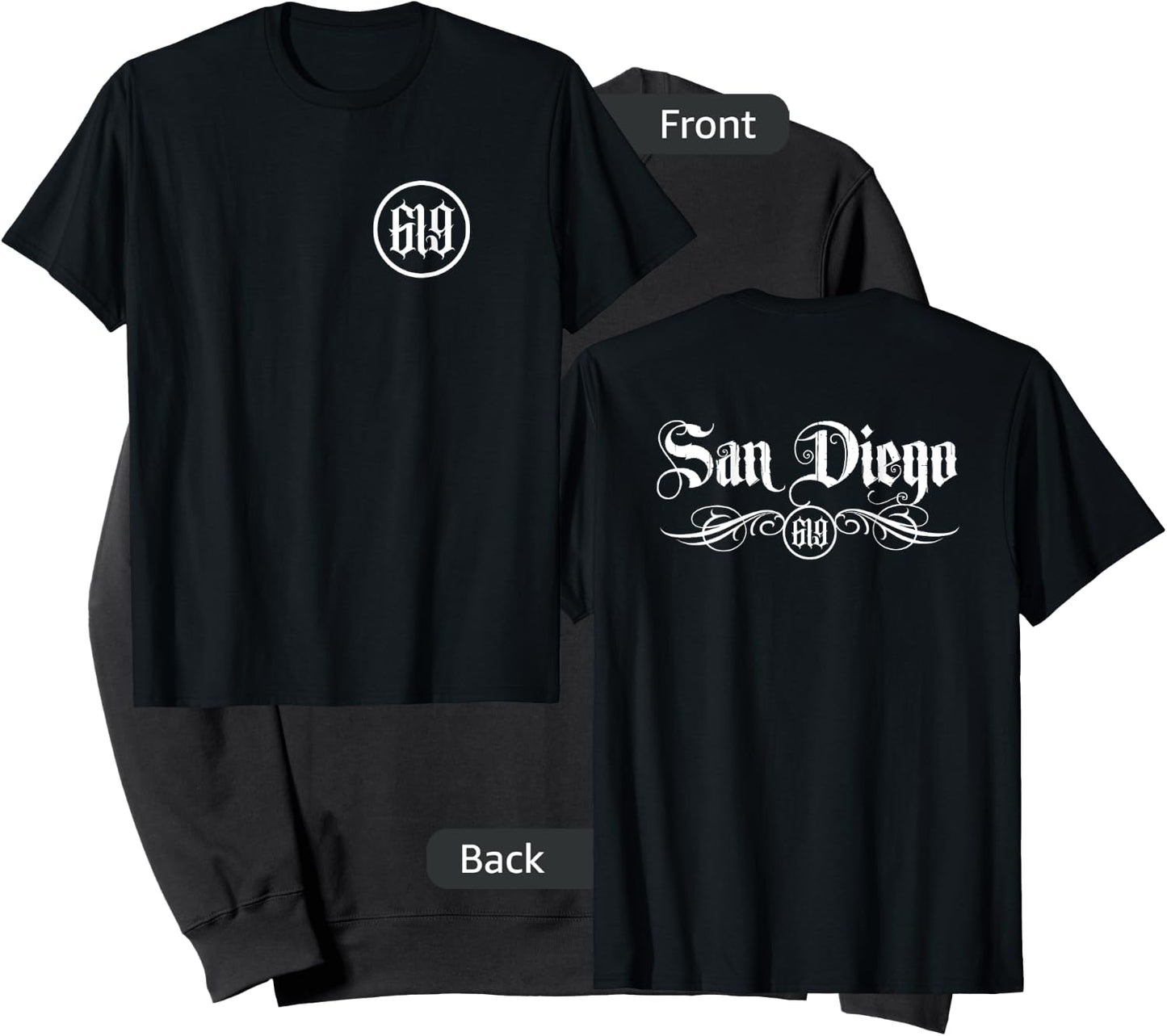 San Diego Area Code 619 Chicano Lettering Hispanic 2 Sided Sweatshirt - Sweatshirt | Black