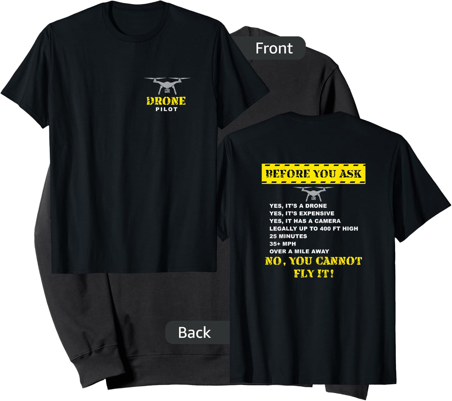 Funny Drone Pilot Before You Ask Front and Back Print Sweatshirt - Sweatshirt | Black