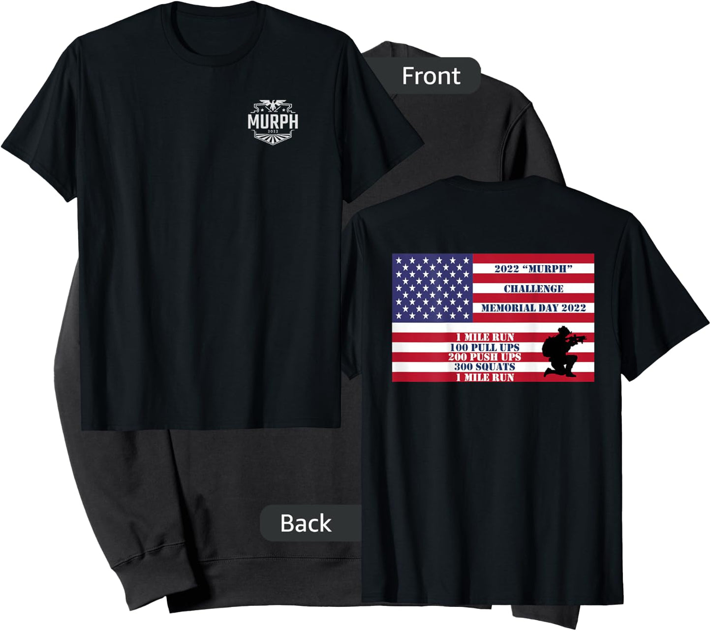 Murph Workout Challenge 2022 Memorial Day WOD T shirt back Sweatshirt - Sweatshirt | Black