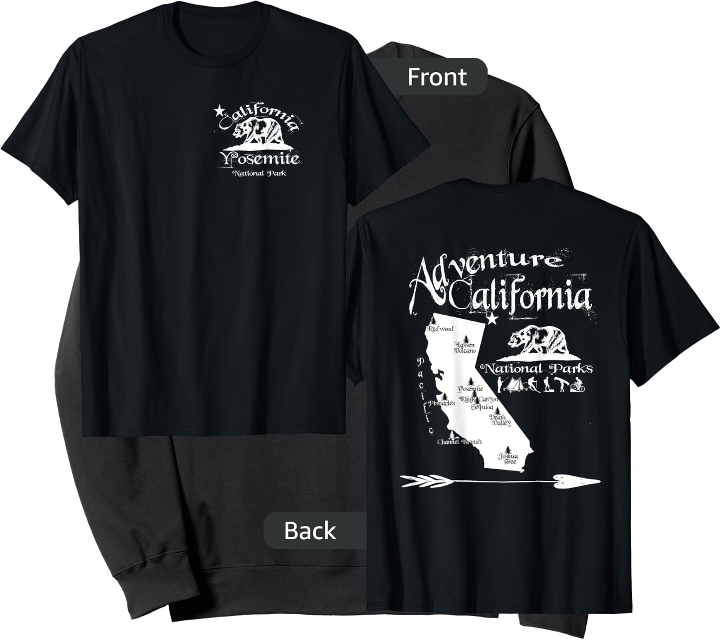 Yosemite California National Parks Map Front & Back Souvenir Sweatshirt - Sweatshirt | Black