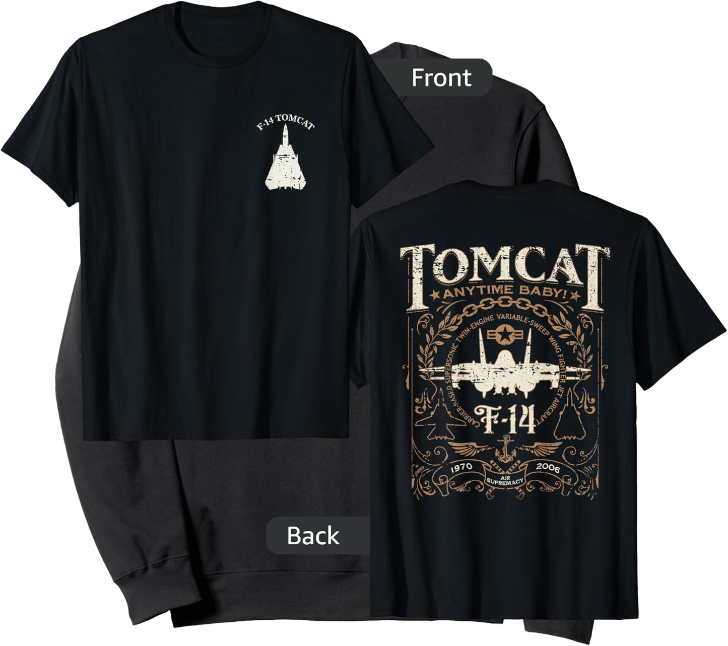 Distressed F-14 Tomcat Military Fighter Jet Front and Back Sweatshirt - Sweatshirt | Black
