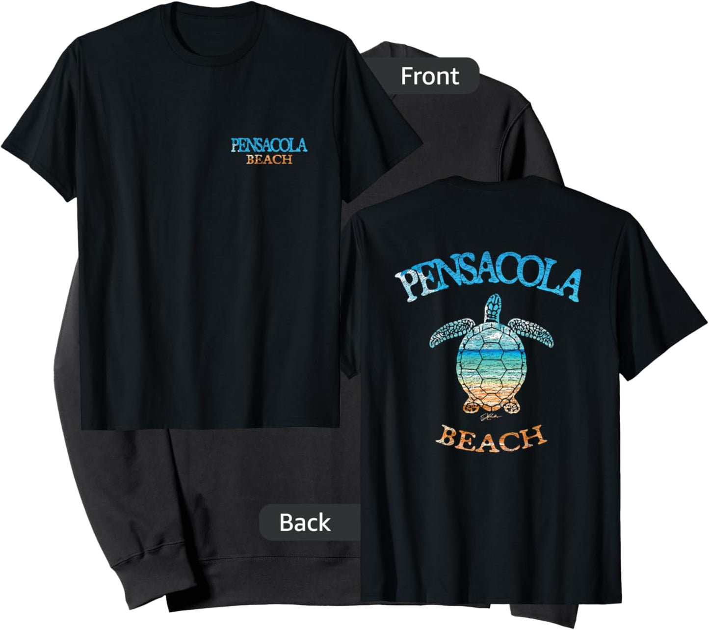JCombs: Pensacola Beach, FL, Sea Turtle and Beach (2-Sided) Sweatshirt - Sweatshirt | Black