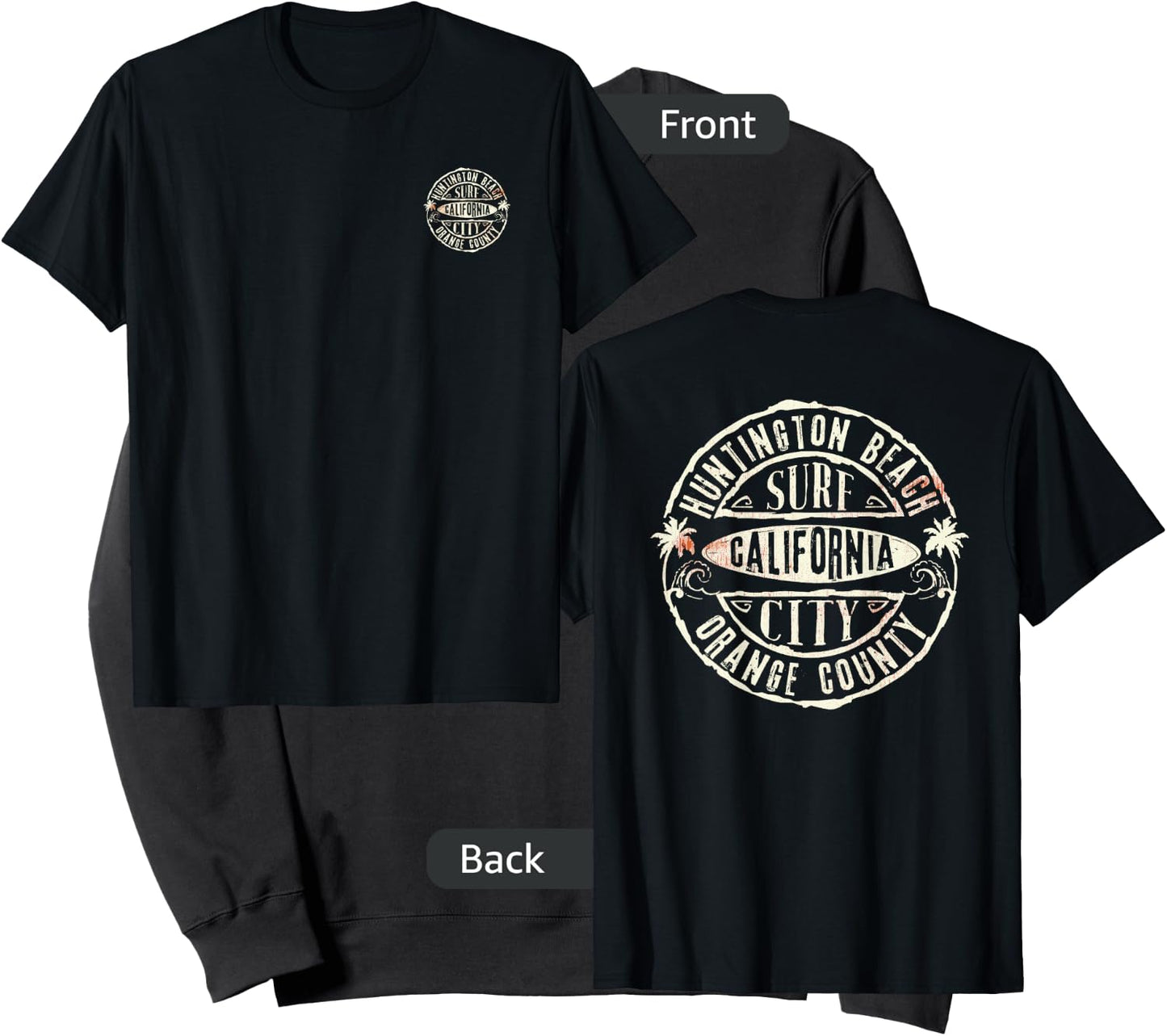 Front and Back Vintage Surf-City Huntington Beach CA Sweatshirt - Sweatshirt | Black
