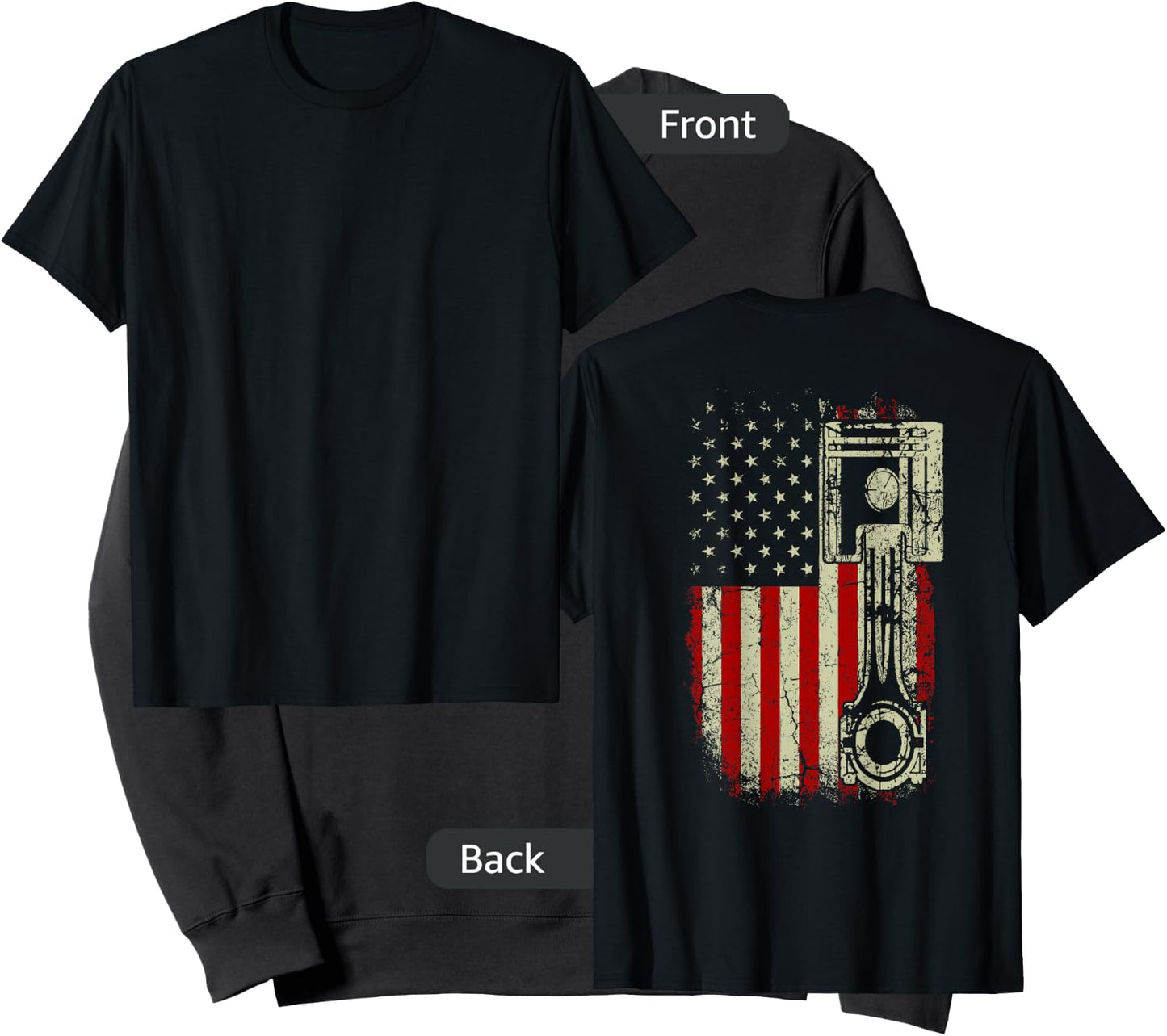 American Flag Piston Muscle Car Patriotic Vintage on Back Sweatshirt - Sweatshirt | Black