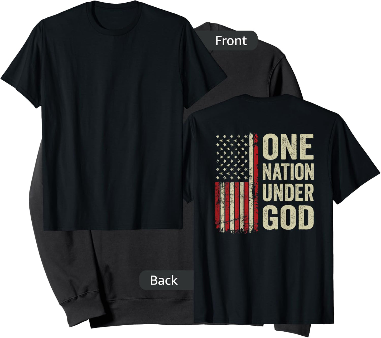 One Nation Under God - Patriotic Christian USA Flag (BACK) Sweatshirt - Sweatshirt | Black