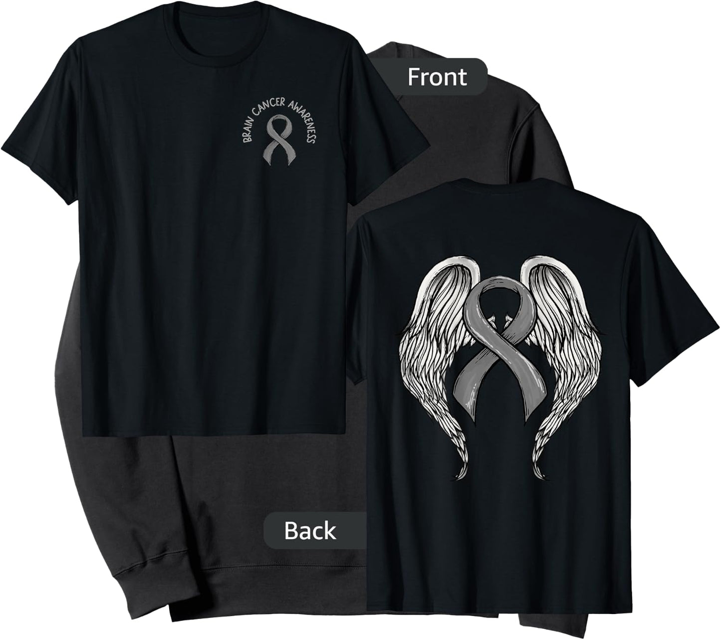 Brain Cancer Awareness, Large Memorial Wings on back Sweatshirt - Sweatshirt | Black