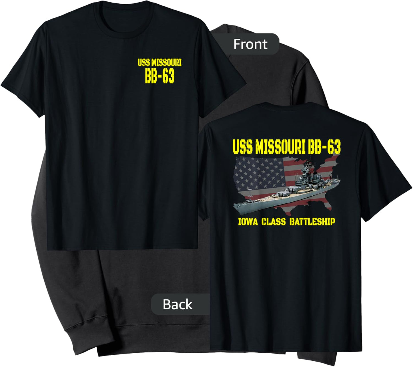 USS Missouri BB-63 WW2 Battleship Warship Front&Back Sweatshirt - Sweatshirt | Black