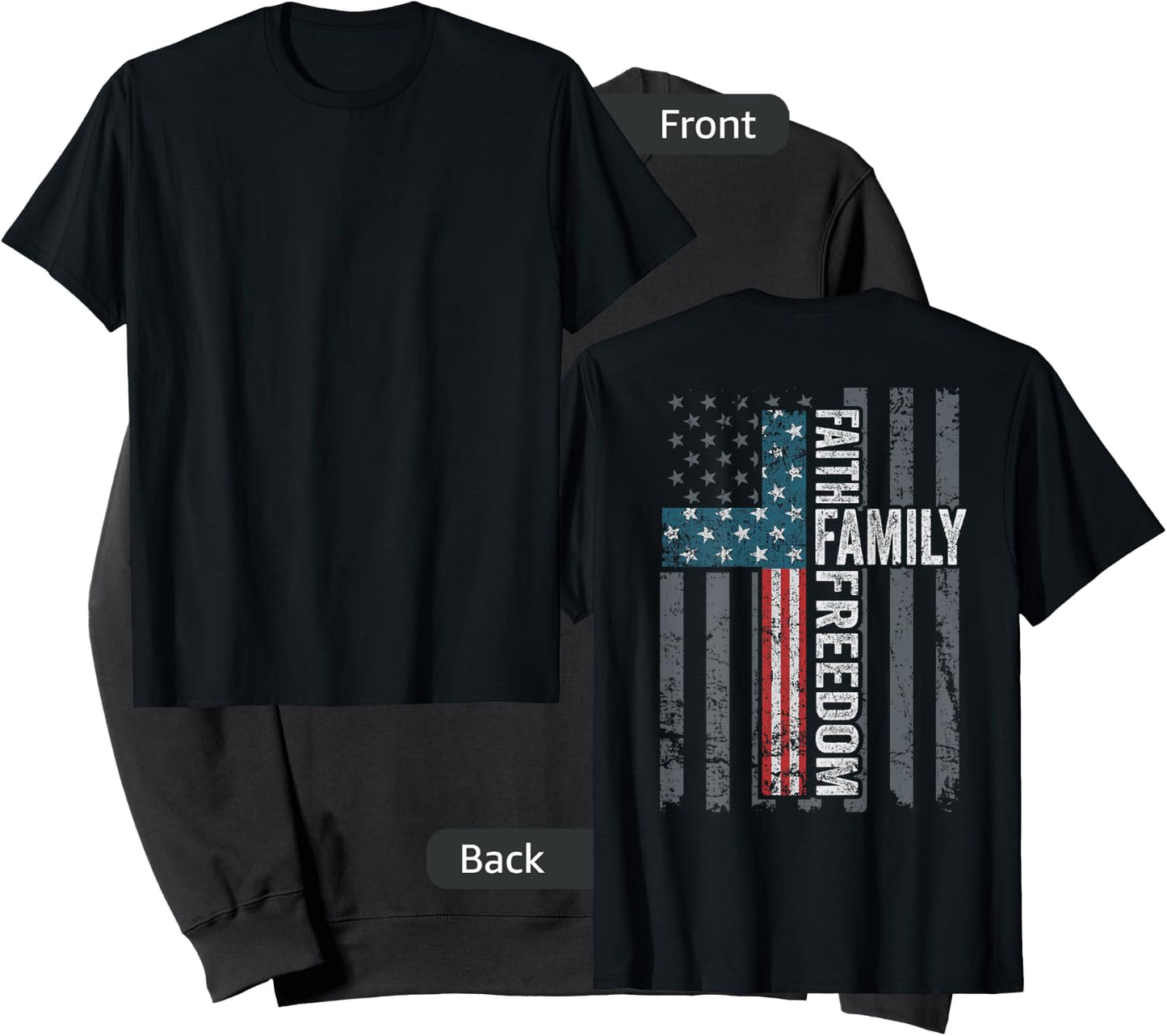 Faith Family Freedom - Christian USA Cross Flag (ON BACK) Sweatshirt - Sweatshirt | Black